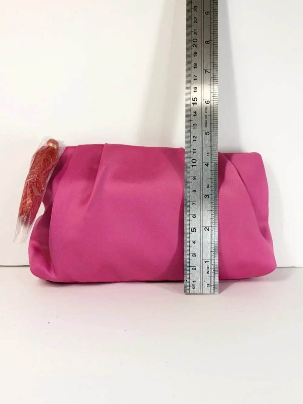Estee Lauder Makeup Cosmetic Bag Hot Pink Satin with Red Tassel Zipper
